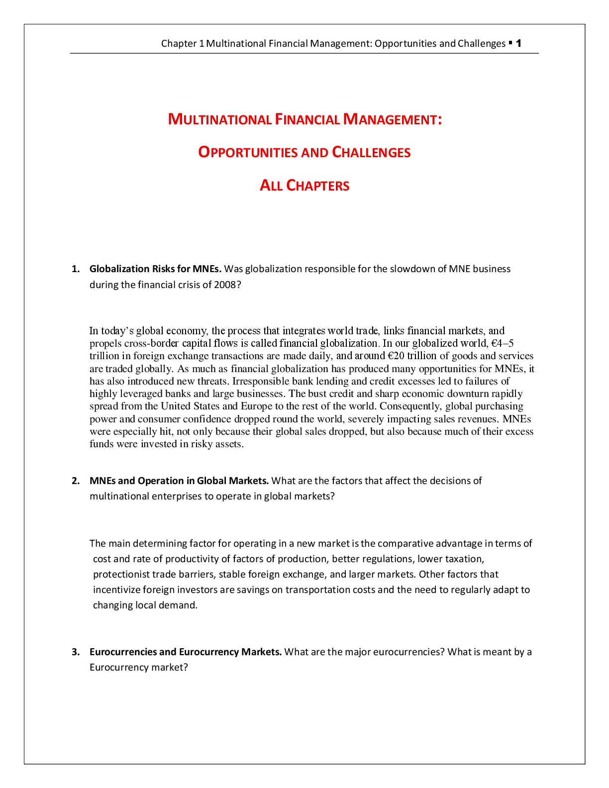 Preview of Solution Manual for Multinational Financial Management