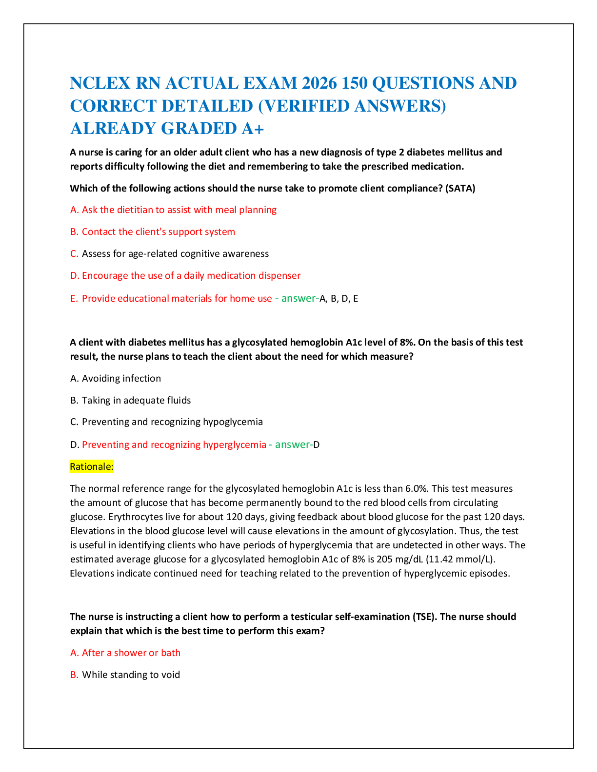 NCLEX RN ACTUAL EXAM 2026 TEST BANK 300   QUESTIONS AND CORRECT DETAILED ANSWERS   WITH RATIONALES (VERIFIED ANSWERS)  |ALREADY GRADED A+