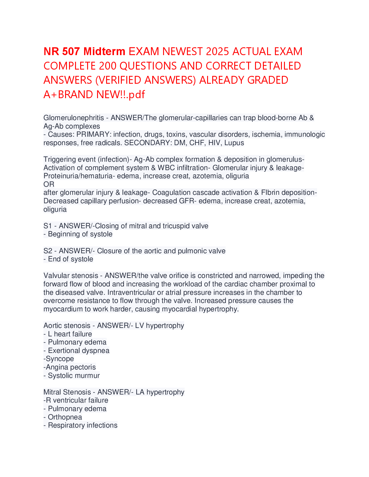 NR 507 Midterm Exam 2025: Advanced Pathophysiology Questions & Answers