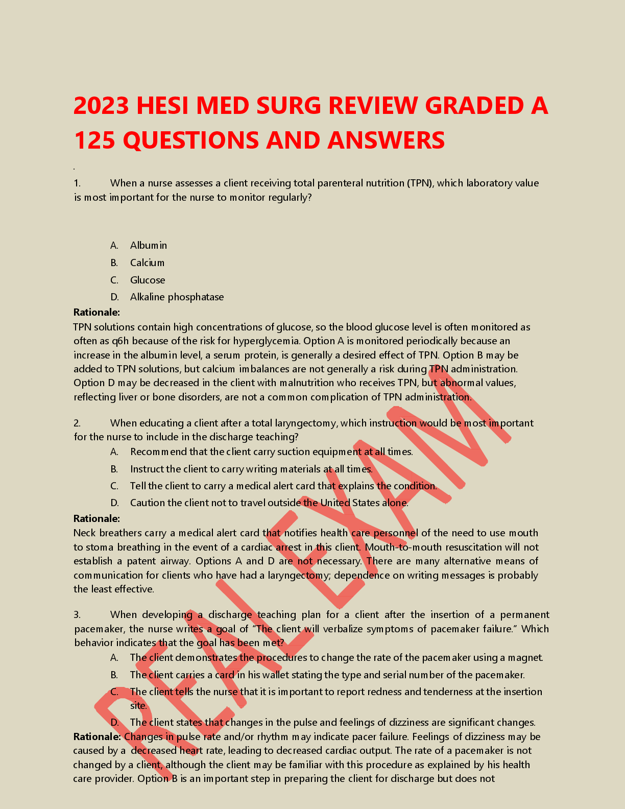 Preview of 2023 HESI MED SURG REVIEW GRADED A 125 QUESTIONS AND ANSWERS