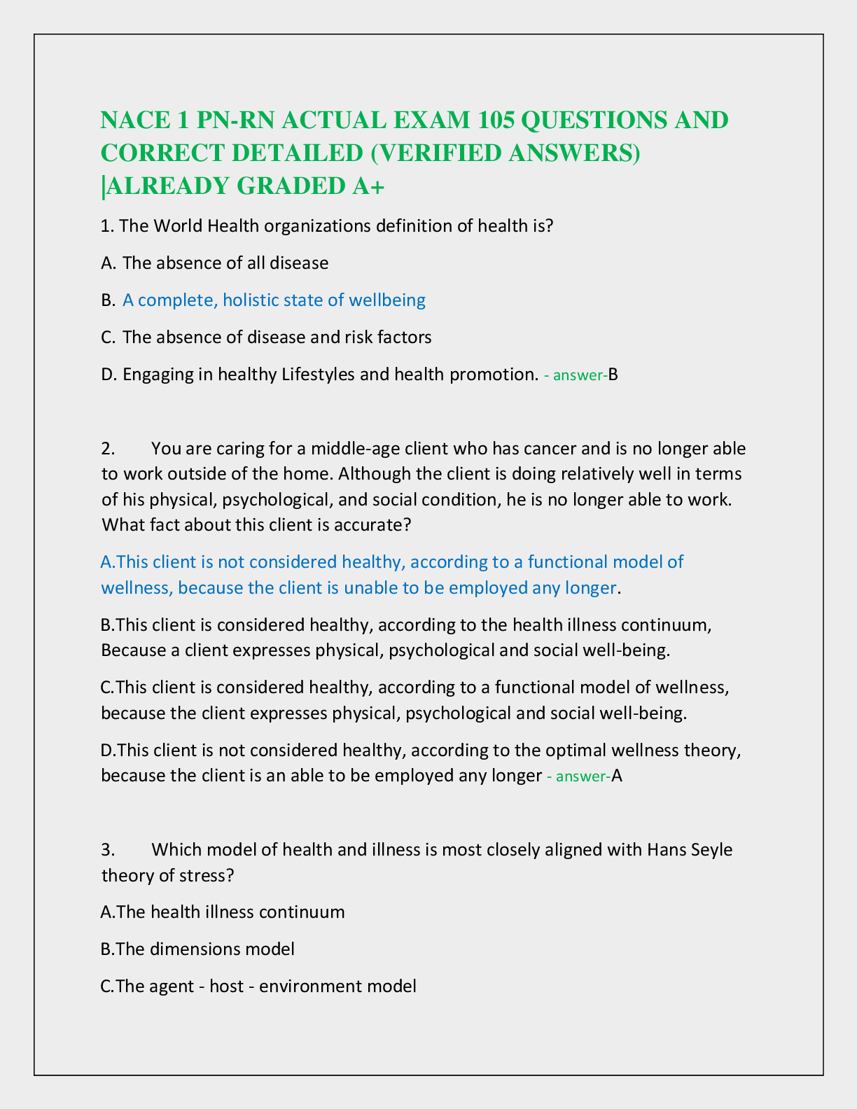 NACE 1 PN-RN ACTUAL EXAM 105 QUESTIONS AND   CORRECT DETAILED (VERIFIED ANSWERS)  |ALREADY GRADED A+