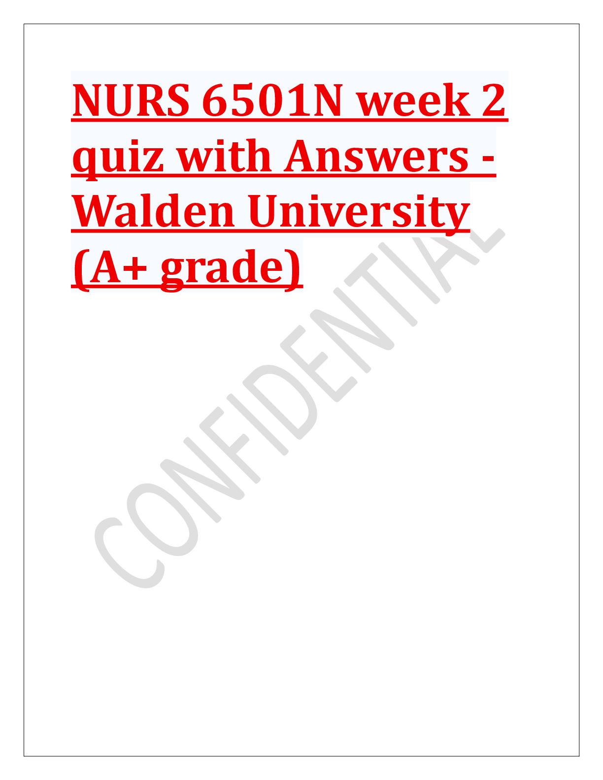NURS 6501N Week 2 Quiz with Answers – Advanced Pharmacology & Evidence-Based Practice (Walden University)