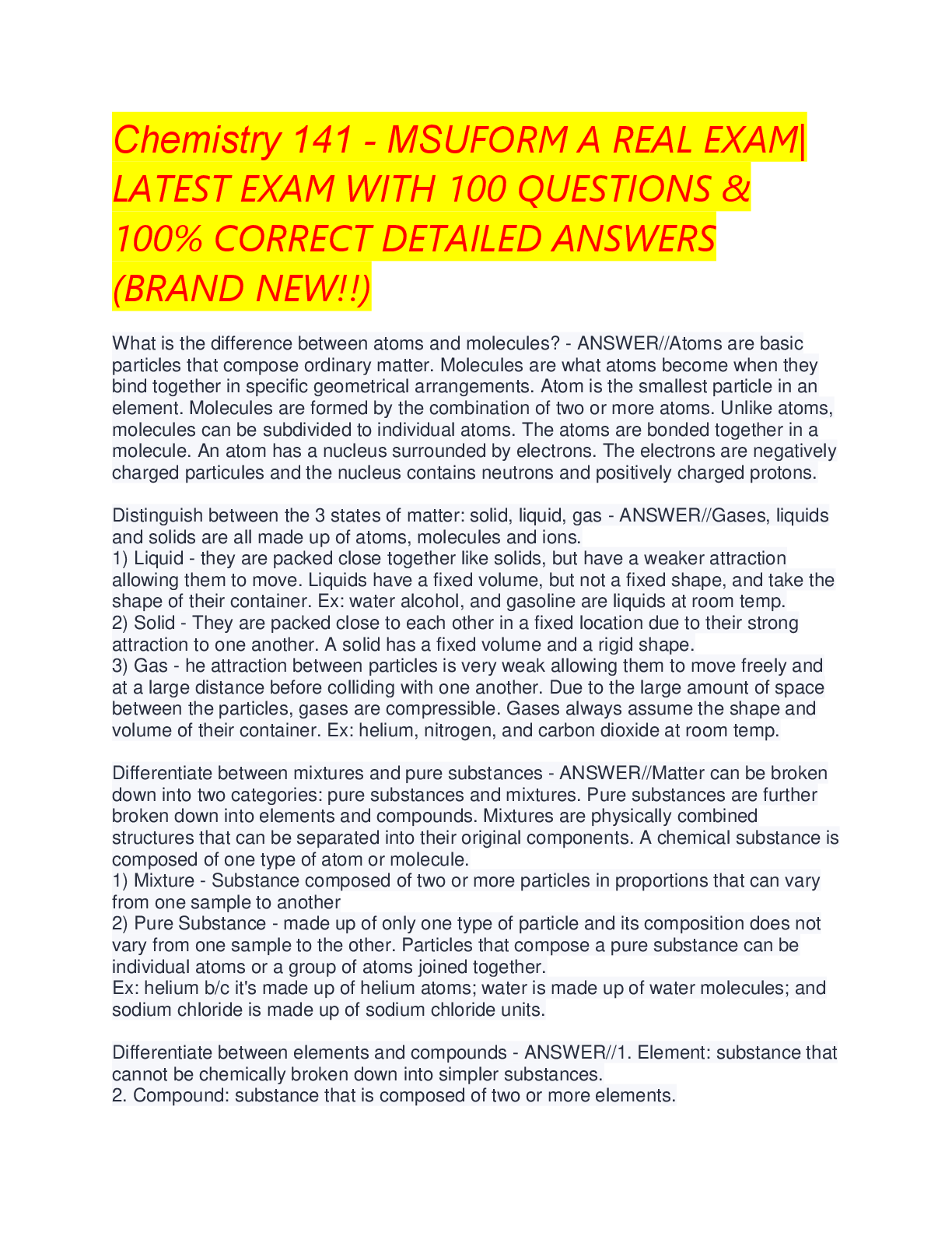Comprehensive General Chemistry Study Guide: Atoms to Thermodynamics