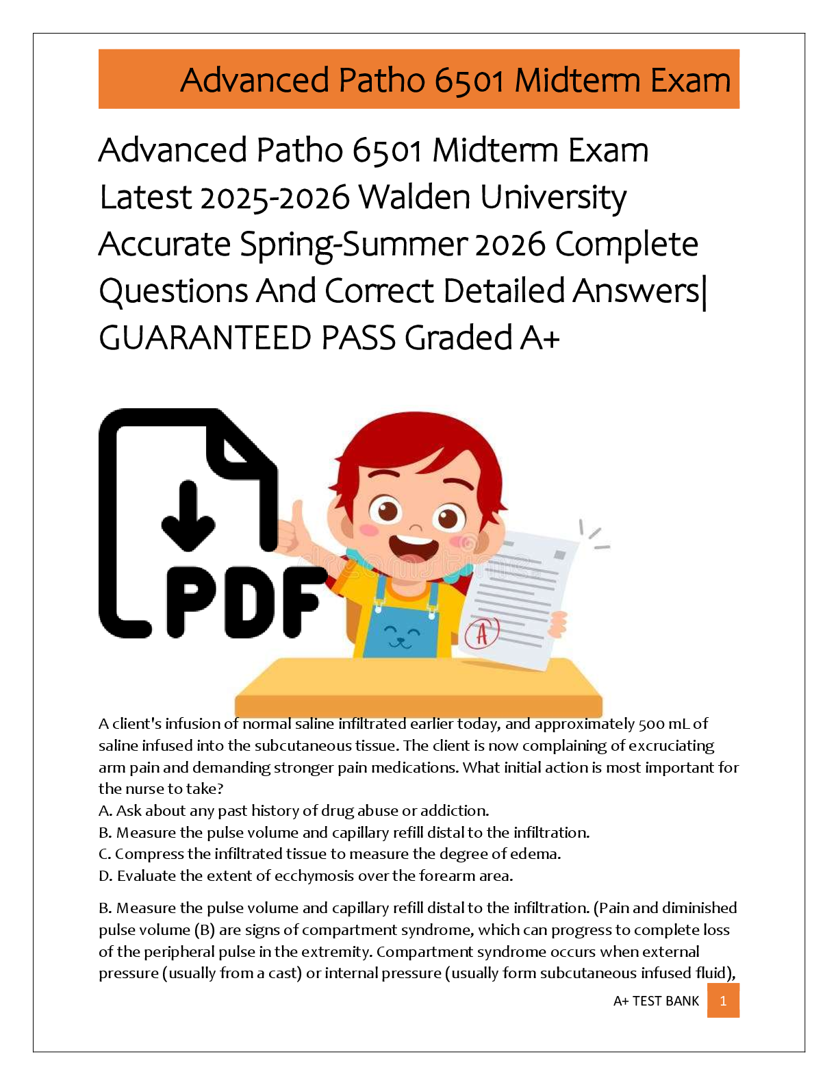 Preview of Advanced Patho 6501 Midterm Exam  Latest 2025-2026 Walden University  Accurate Spring-Summ