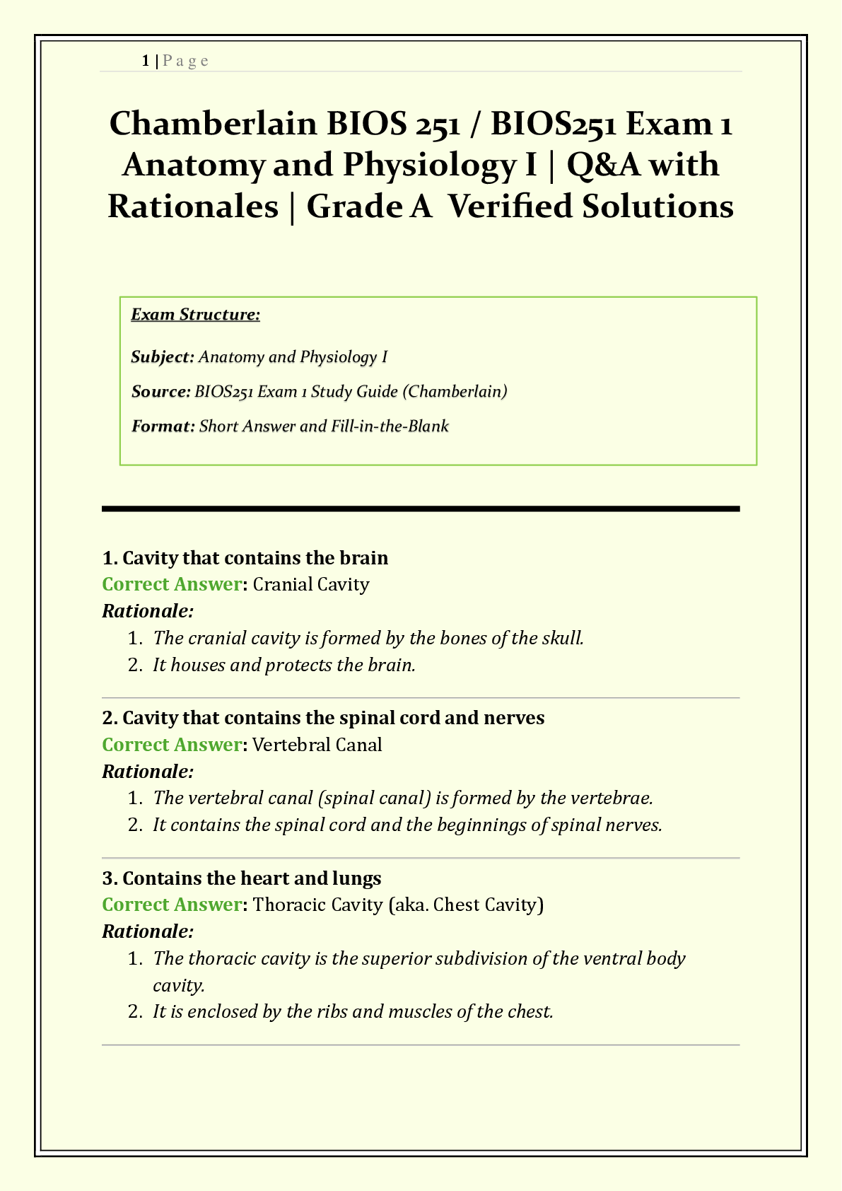 Recommended document preview for BIOS 251 / BIOS251 Exam 1 Chamberlain |  2026/2027 | Anatomy and Physiology I | Q&A with Rationales | Anatomical Planes, Homeostasis & Body Systems | Grade A | Verified Solutions