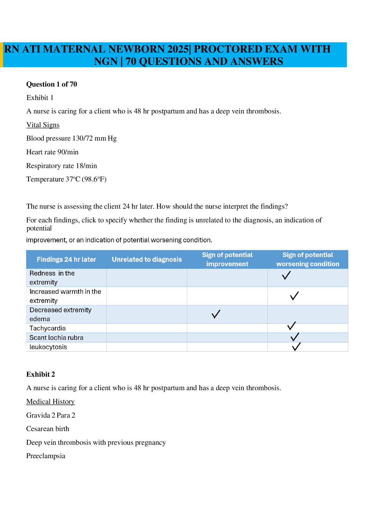 Preview image for RN ATI MATERNAL NEWBORN 2025| PROCTORED EXAM WITH NGN | 70 QUESTIONS AND ANSWERS.