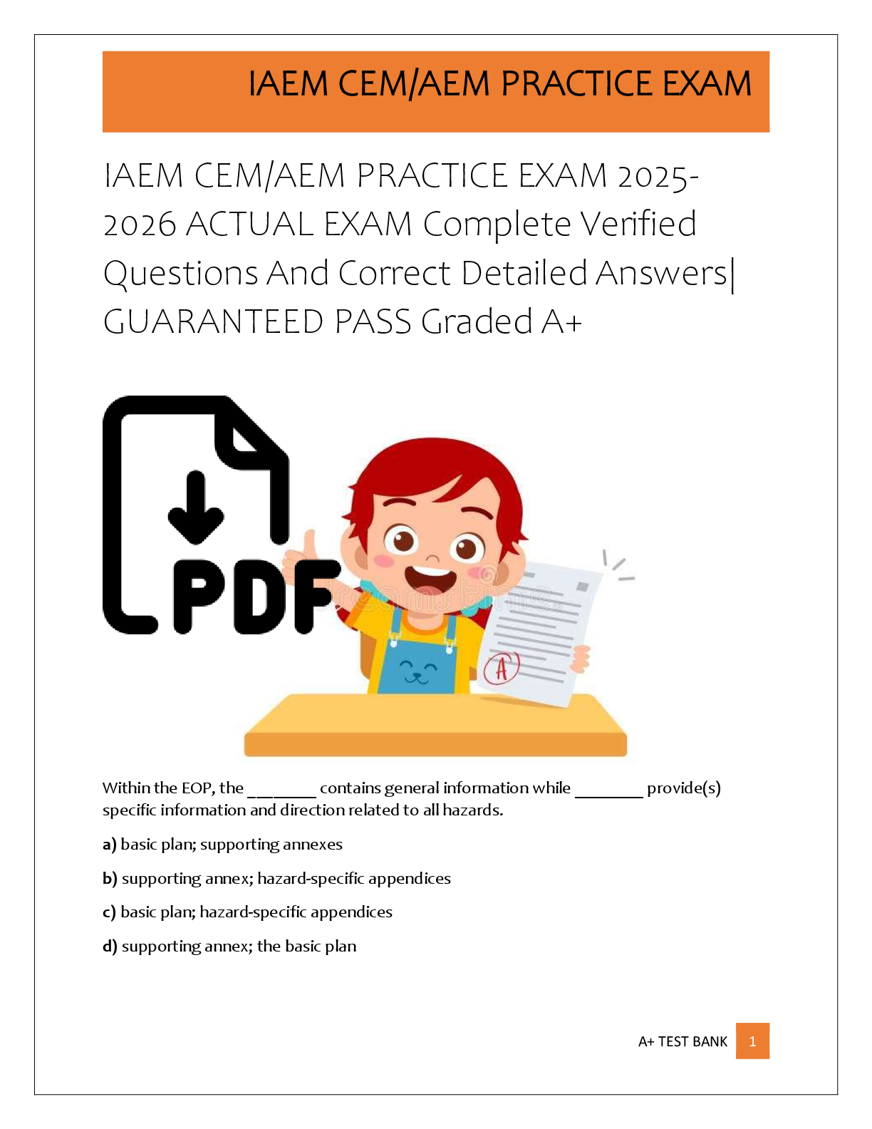 Preview of IAEM CEM/AEM PRACTICE EXAM 2025-  2026 ACTUAL EXAM Complete Verified   Questions And Correct Detailed Answers|  GUARANTEED PASS Graded A+