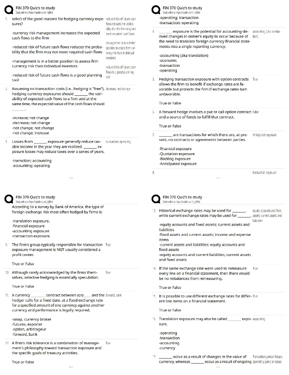 FIN 370 Quizzes to Study   / 2025 Update / Practice Questions, Test Bank, Exam Prep