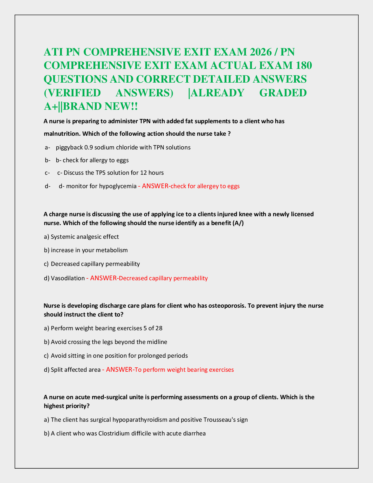 ATI PN COMPREHENSIVE EXIT EXAM 2026 / PN   COMPREHENSIVE EXIT EXAM ACTUAL EXAM 180   QUESTIONS AND CORRECT DETAILED ANSWERS  (VERIFIED ANSWERS) |ALREADY GRADED  A+||BRAND NEW!!