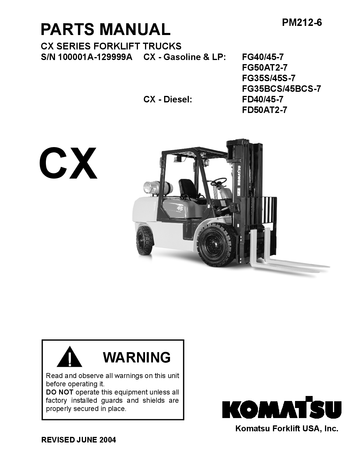 Preview of KOMATSU CX FG40/45-7 FG50AT2-7 FORKLIFT PARTS MANUAL