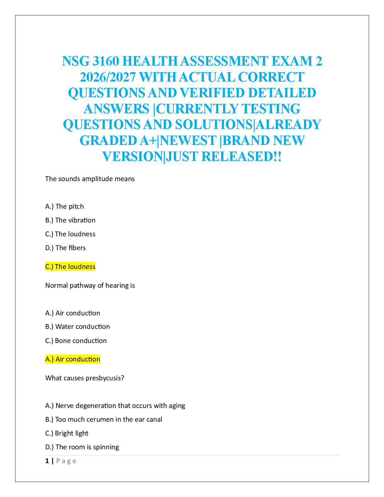 NSG 3160 HEALTH ASSESSMENT EXAM 2  2026/2027