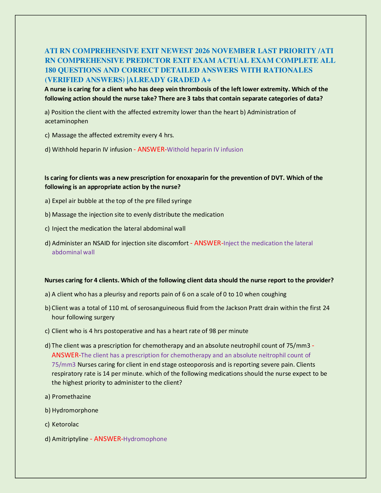 Recommended document preview for ATI RN COMPREHENSIVE EXIT NEWEST 2026 NOVEMBER LAST PRIORITY /ATI  RN COMPREHENSIVE PREDICTOR EXIT EXAM ACTUAL EXAM COMPLETE ALL  180 QUESTIONS AND CORRECT DETAILED ANSWERS WITH RATIONALES  (VERIFIED ANSWERS) |ALREADY GRADED A+