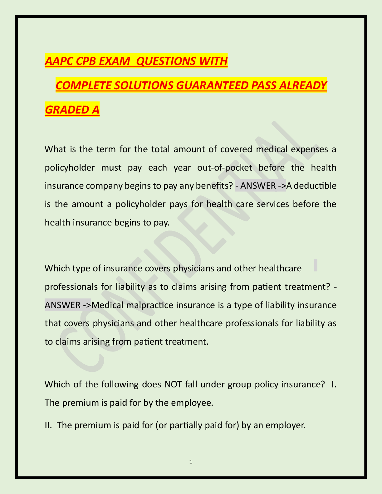 AAPC CPB EXAM QUESTIONS WITH COMPLETE SOLUTIONS GUARANTEED PASS ALREADY GRADED A
