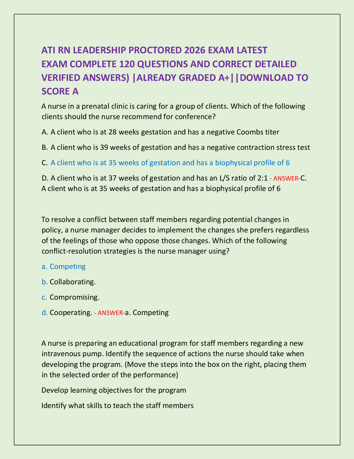 Preview of ATI RN LEADERSHIP PROCTORED 2026 EXAM LATEST   EXAM COMPLETE 120 QUESTIONS AND CORRECT DET