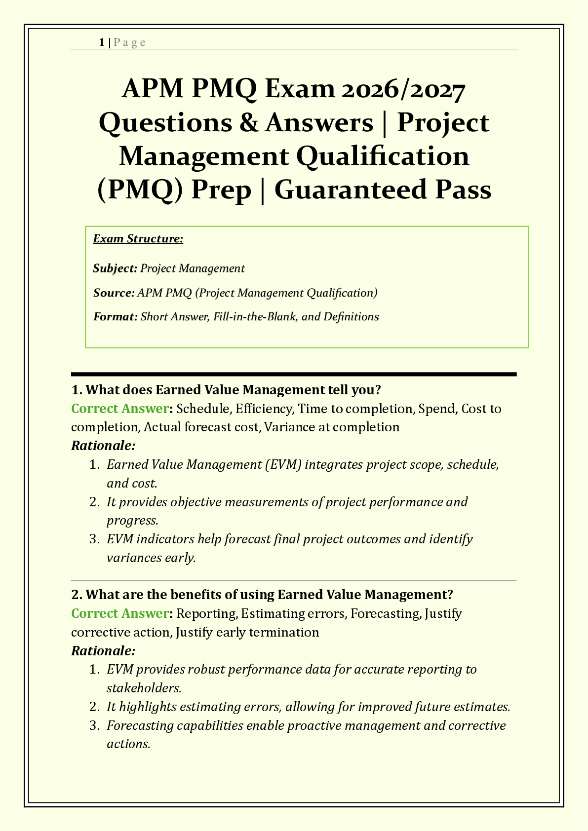 Recommended document preview for APM PMQ Exam | Complete Questions & Answers with Rationales | Project Management Qualification (PMQ) Prep | Portfolio Management, Governance & EVM | Grade A+ | Verified Solutions | Guaranteed Pass