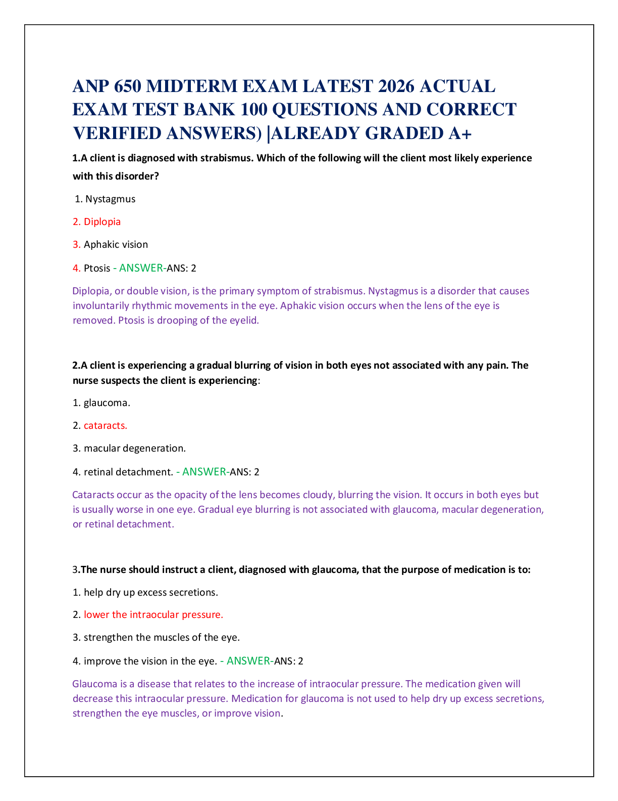 ANP 650 MIDTERM EXAM LATEST 2026 ACTUAL   EXAM TEST BANK 100 QUESTIONS AND CORRECT   VERIFIED ANSWERS) |ALREADY GRADED A+