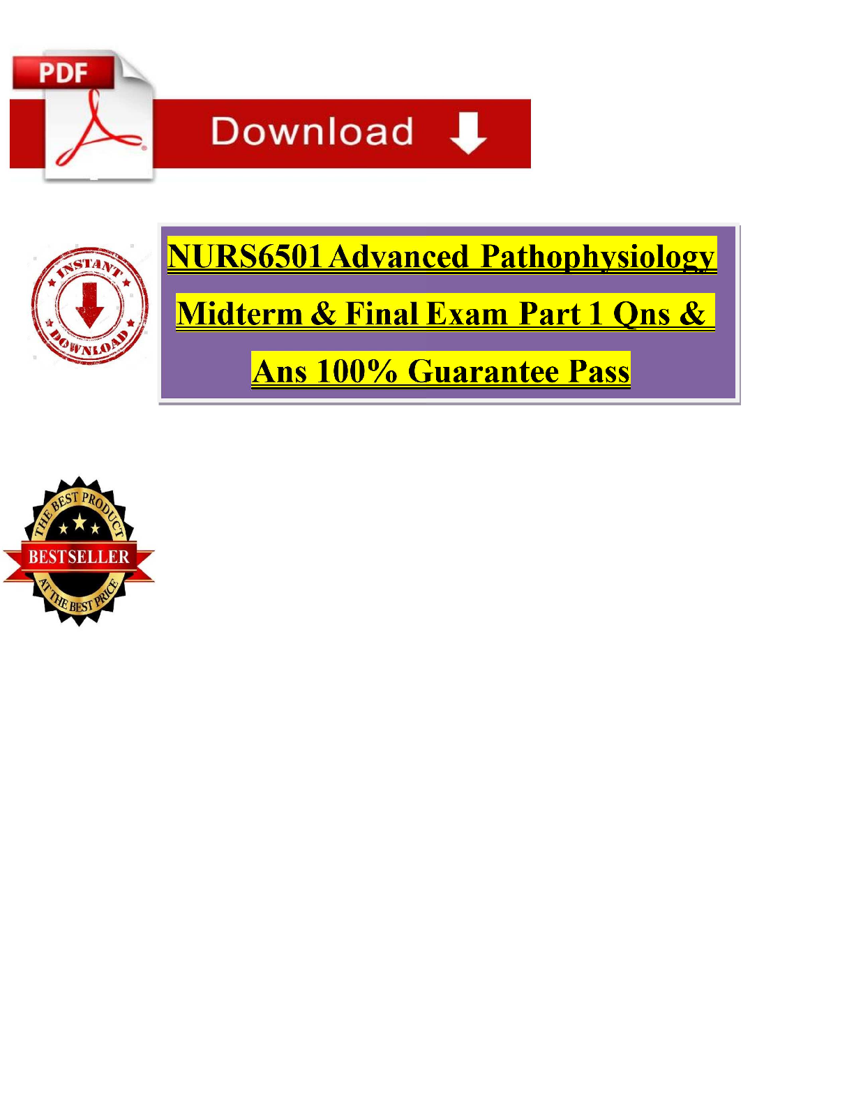 NURS 6501 / NURS6501 Advanced Pathophysiology Walden Midterm & Final Exam 2025/2026 | Complete Part 1 with Verified Questions & Answers |  Q & A  Exam  | Grade A+ | Guaranteed Pass