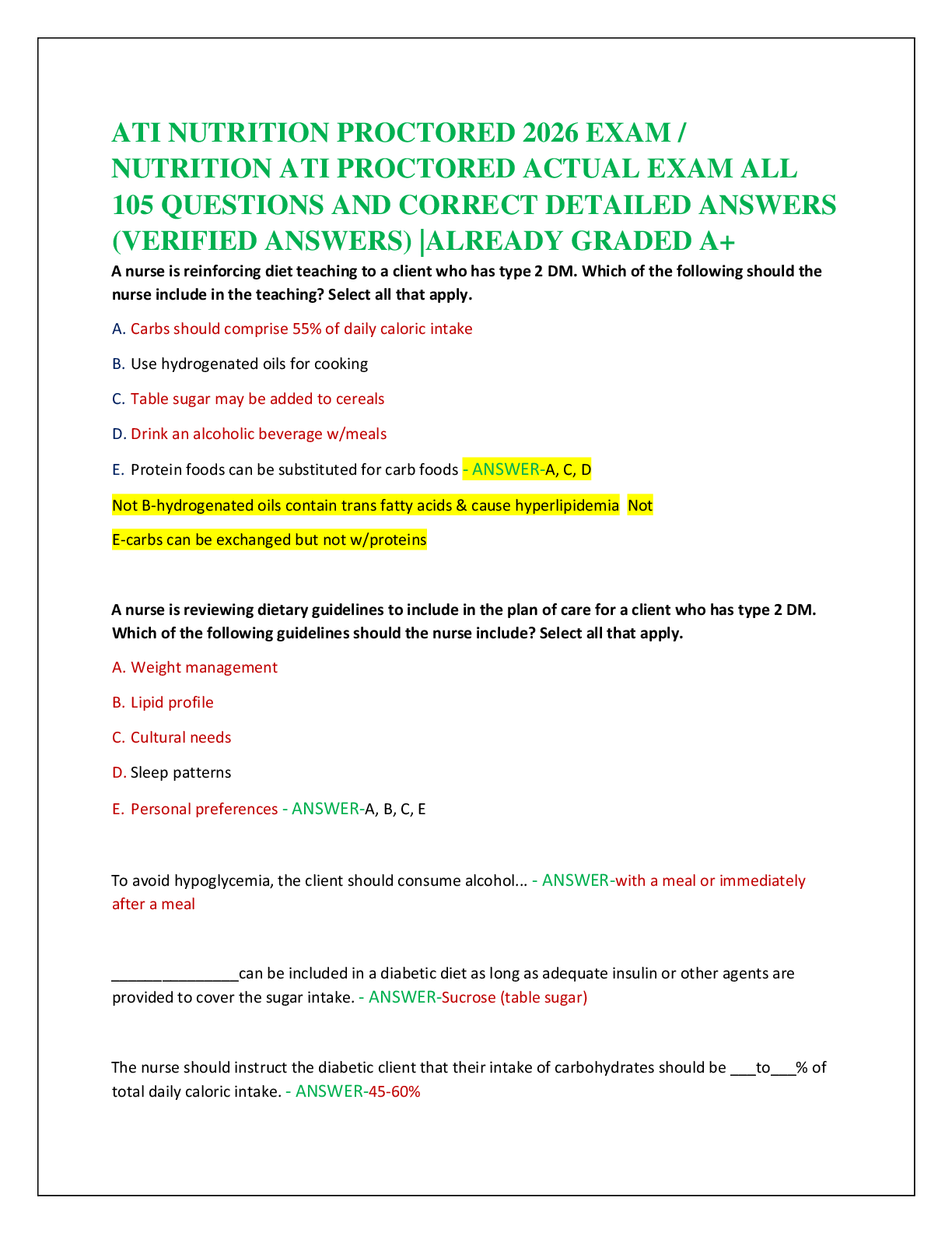 ATI NUTRITION PROCTORED 2026 EXAM /   NUTRITION ATI PROCTORED ACTUAL EXAM ALL  105 QUESTIONS AND CORRECT DETAILED ANSWERS  (VERIFIED ANSWERS) |ALREADY GRADED A+