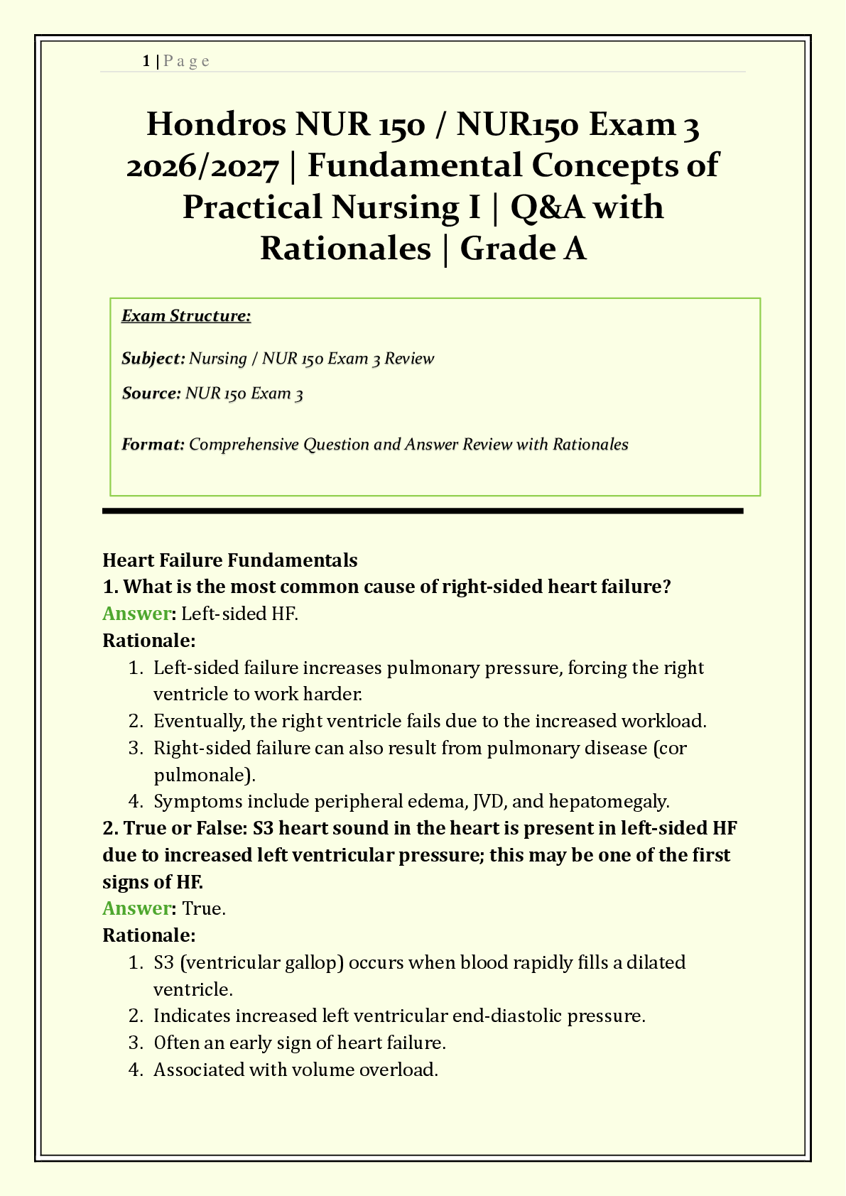 NUR 150 / NUR150 Exam 3 Hondros | 2026/2027 | Fundamental Concepts of Practical Nursing I | Fluid & Electrolytes, Diuretics, Seizures & ICP | Q&A with Rationales | Grade A