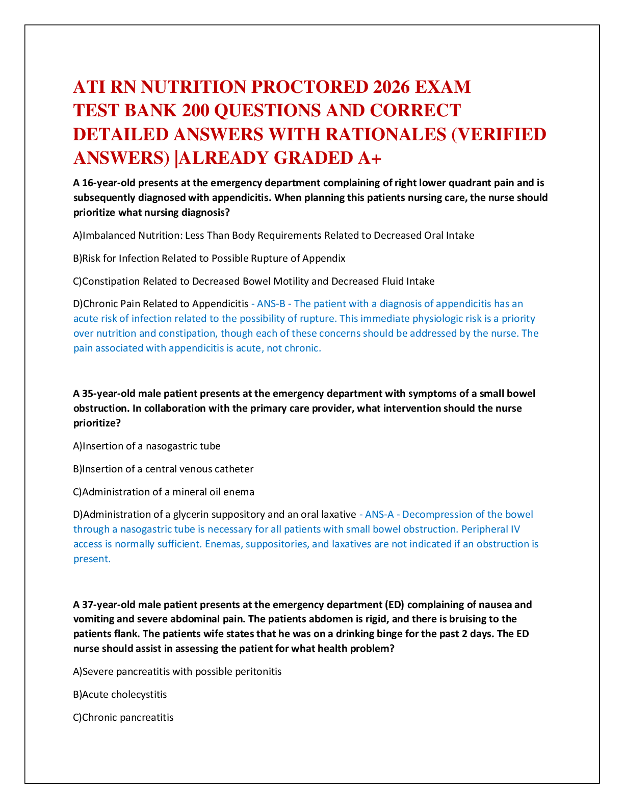 Preview of ATI RN NUTRITION PROCTORED 2026 EXAM   TEST BANK 200 QUESTIONS AND CORRECT   DETAILED ANSW