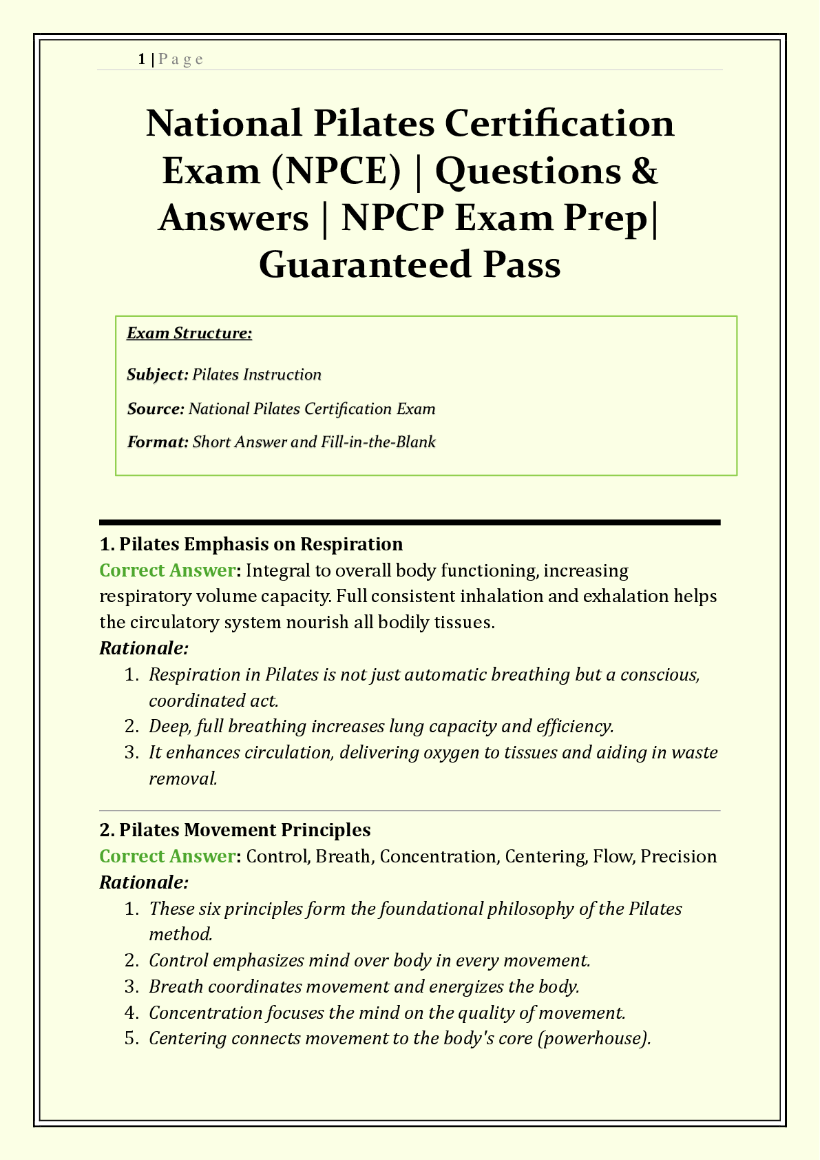 Recommended document preview for NPCE National Pilates Certification Exam 2026/2027 | Complete Questions & Answers | NPCP Exam Prep | Anatomy, Contraindications, Modifications & Teaching Methodology | Grade A+ | Verified Solutions