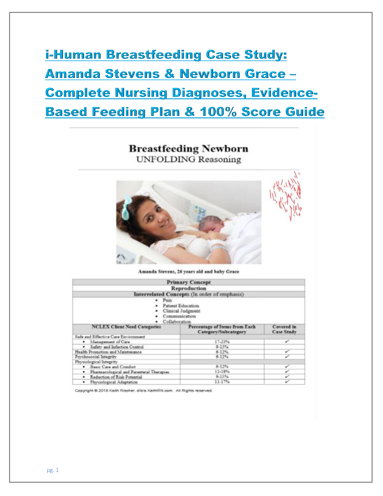 Preview of i-Human Breastfeeding Case Study: Amanda Stevens & Newborn Grace – Complete Nursing Diagno