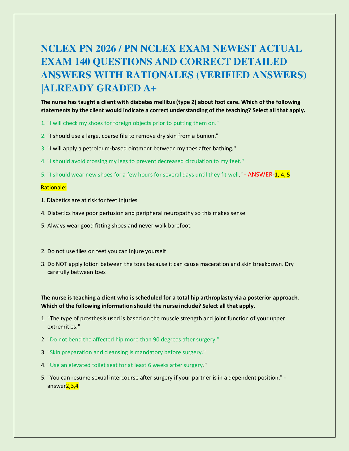 Preview of NCLEX PN 2026 / PN NCLEX EXAM NEWEST ACTUAL   EXAM 140 QUESTIONS AND CORRECT DETAILED   ANSWERS WITH RATIONALES (VERIFIED ANSWERS)  |ALREADY GRADED A+