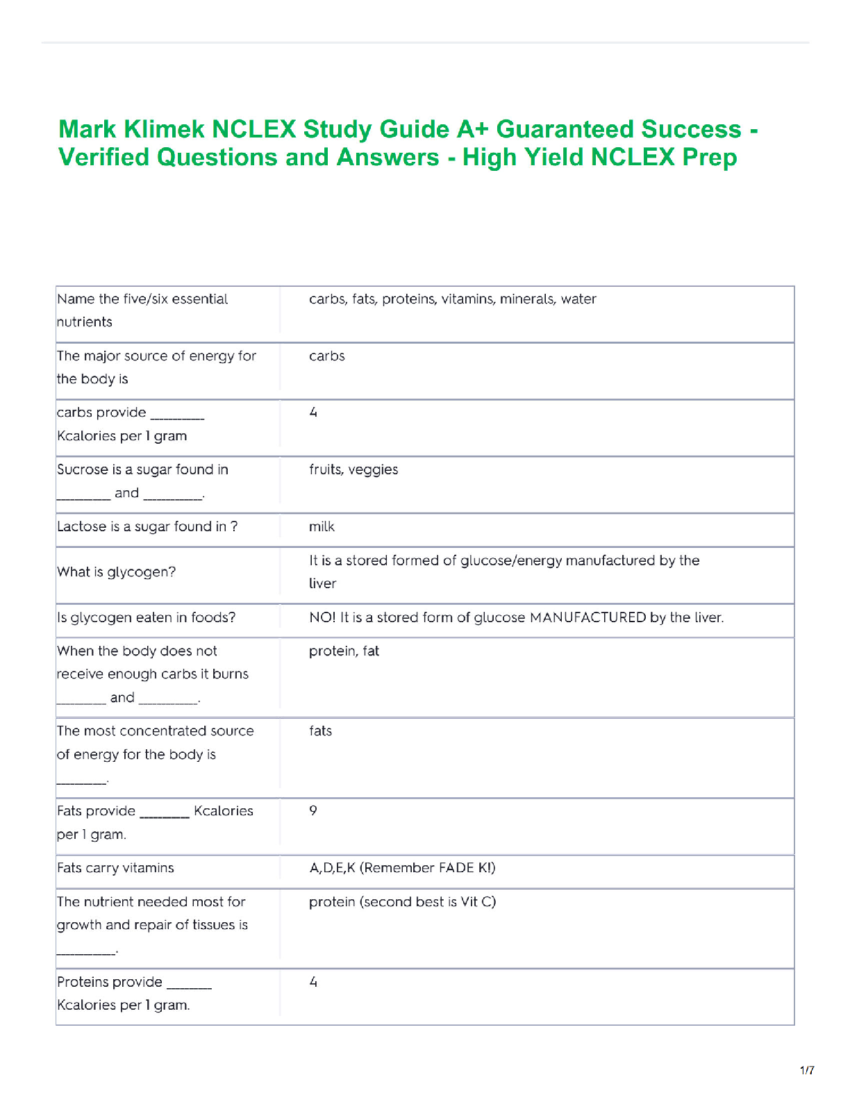 Recommended document preview for Mark Klimek NCLEX Study Guide A+ Guaranteed Success - Verified Questions and Answers - High Yield NCLEX Prep