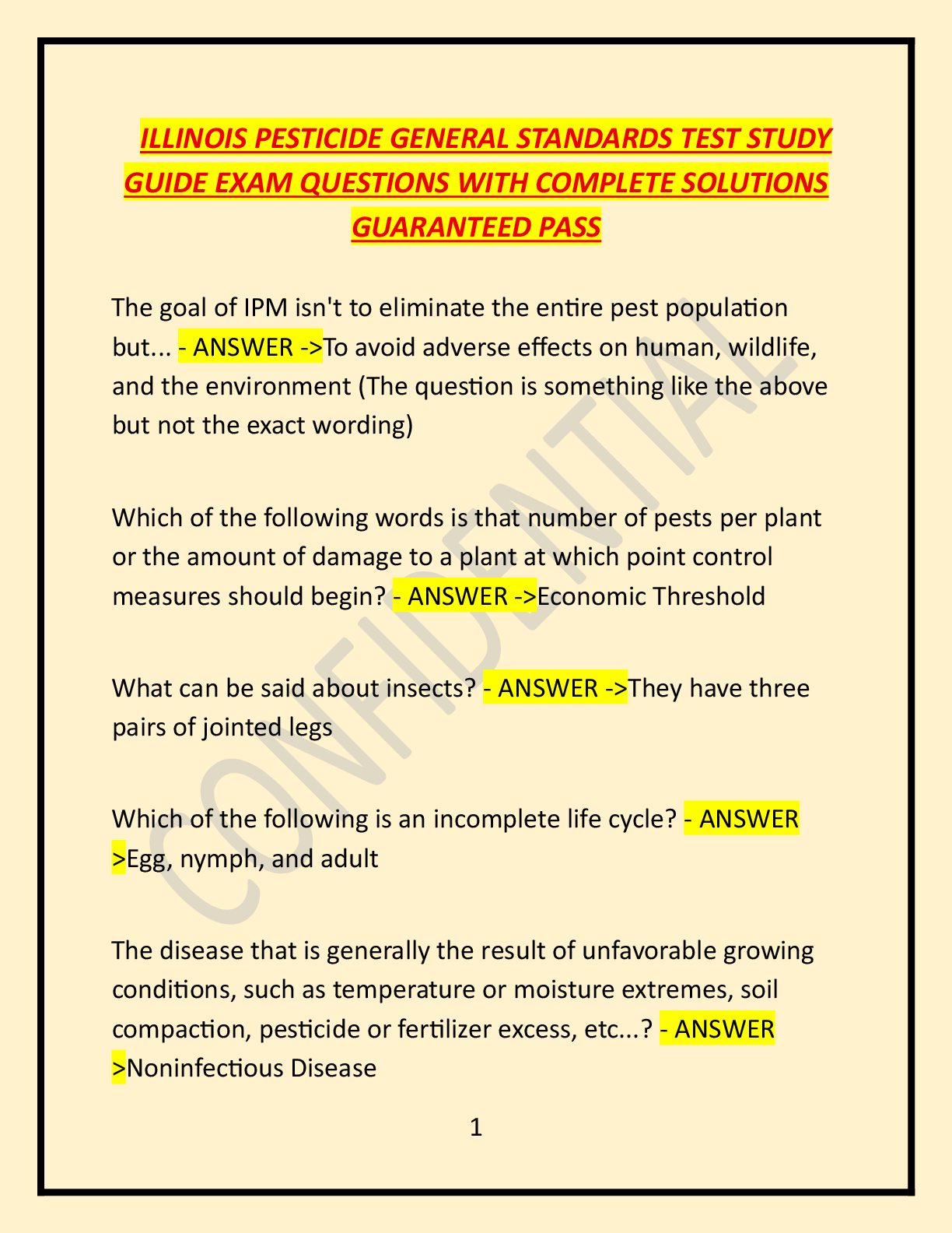 Recommended document preview for ILLINOIS PESTICIDE GENERAL STANDARDS TEST STUDY GUIDE EXAM QUESTIONS WITH COMPLETE SOLUTIONS GUARANTEED PASS
