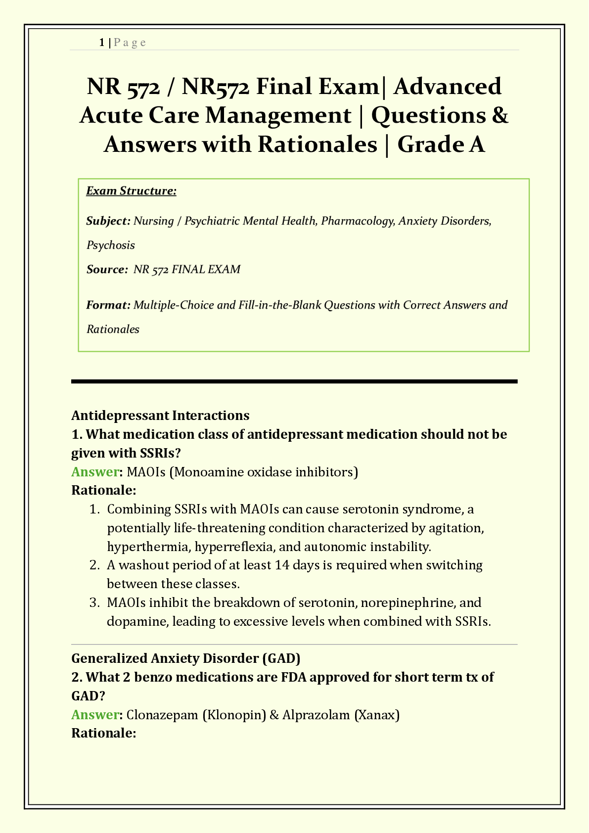 NR 572 / NR572 Final Exam Chamberlain  2026/2027 | Advanced Acute Care Management | Q & A with Rationales | Hemorrhagic Stroke, Meningitis, Shock States, GBS | Verified Solutions
