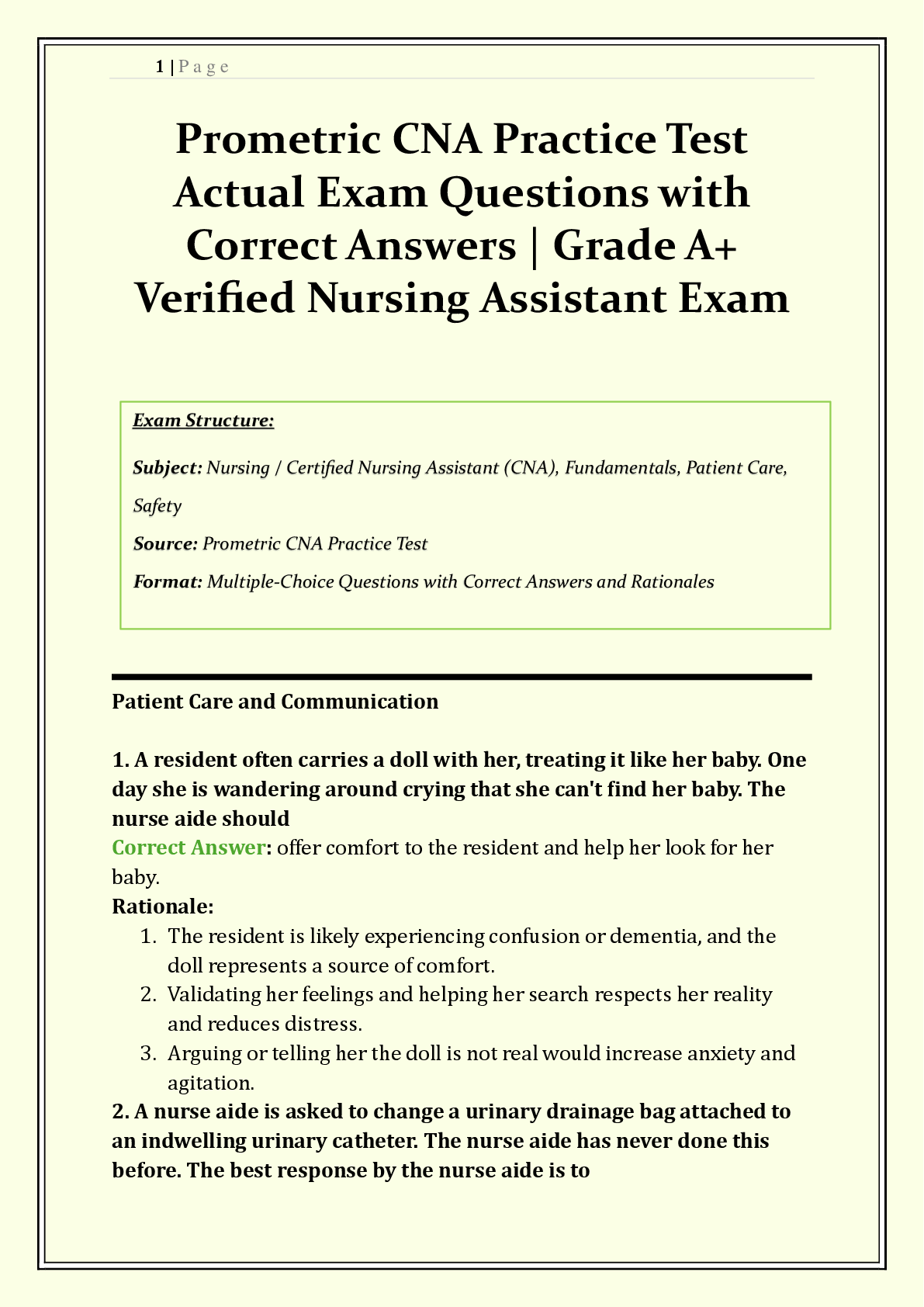 Prometric CNA Test 2026/2027 | Actual Exam Questions & Correct Answers | Grade A+ | Nursing Assistant Exam Prep | Q & A with Rationales | Guaranteed Pass
