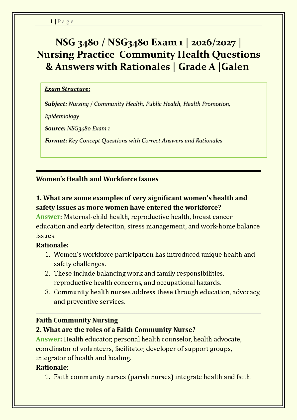 Recommended document preview for Test Bank for NSG 3480 Nursing Practice – Community Health, Galen College of Nursing  | Verified Chapters 1-25 Complete | A+ Grade | Downloadable PDF