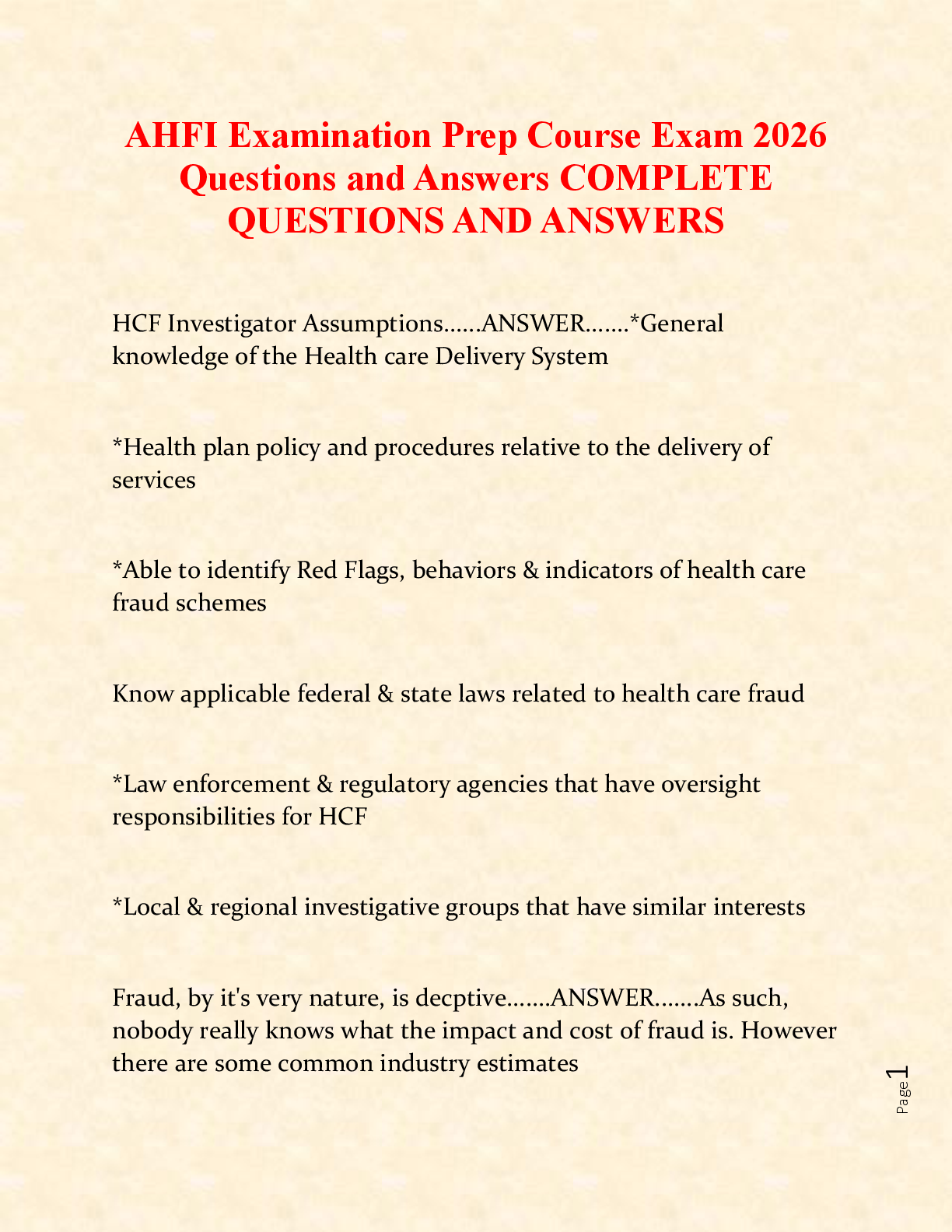 Recommended document preview for AHFI Examination Prep Course Exam 2026 — Complete Study Guide with Questions and Answers