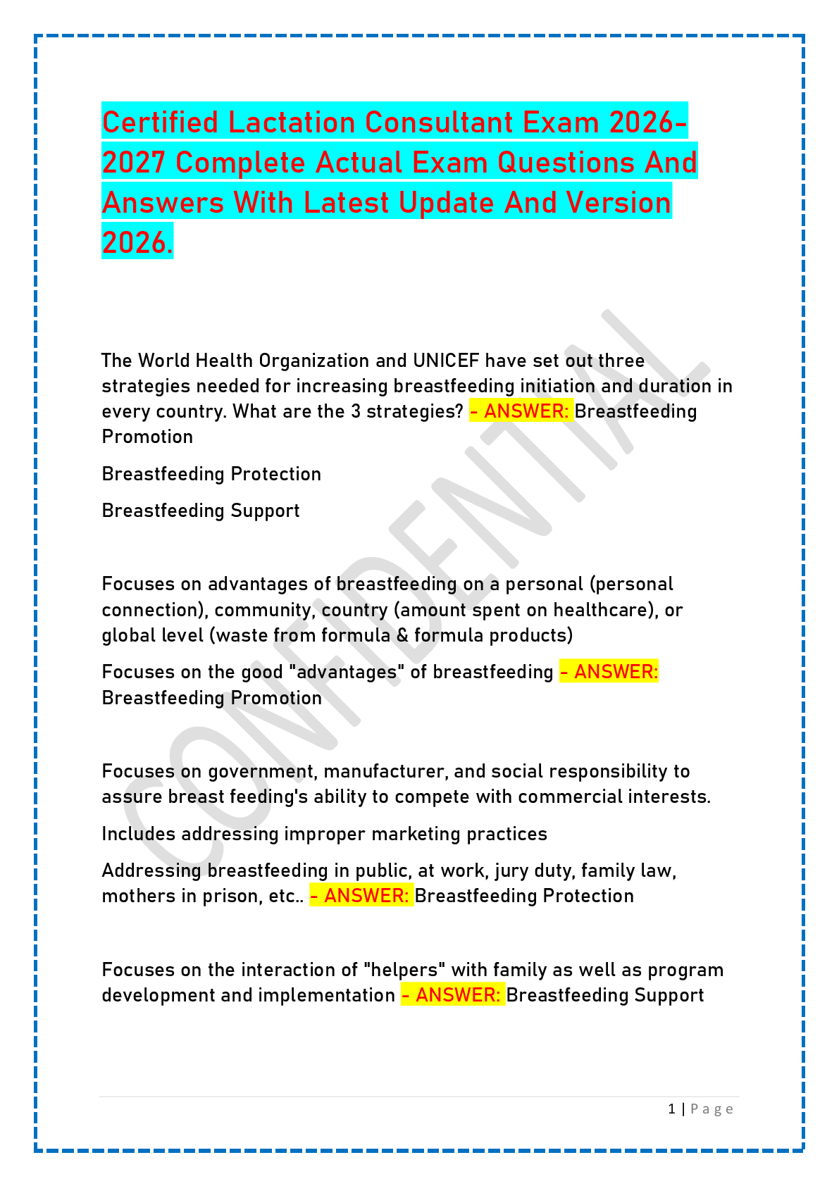 Recommended document preview for Certified Lactation Consultant Exam 2026- 2027 Complete Actual Exam Questions And Answers With Latest Update And Version 2026.