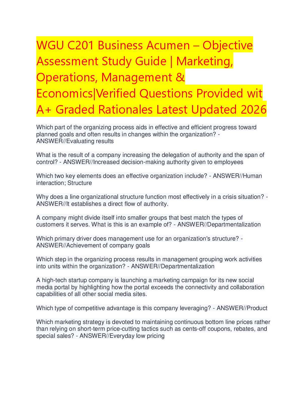 Recommended document preview for WGU C201 Business Acumen – Objective Assessment Study Guide