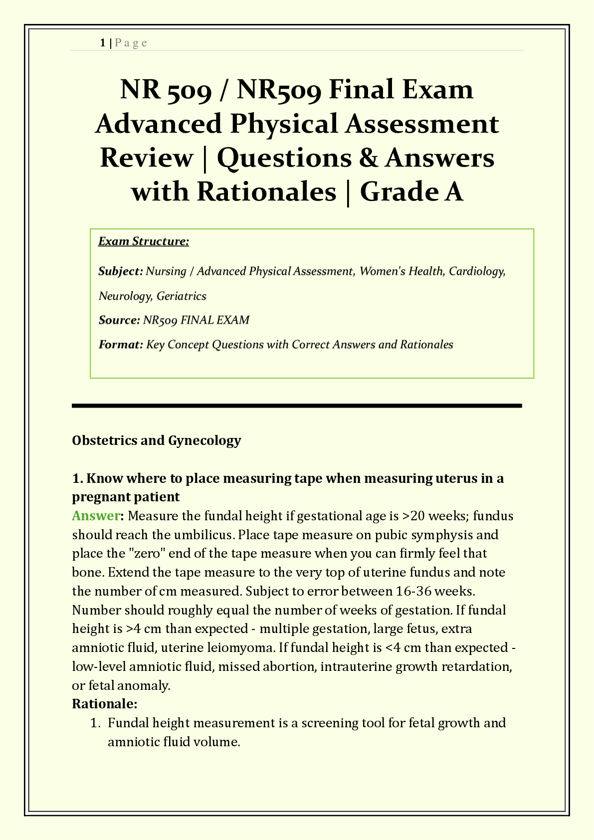 NR 509 / NR509 Final Exam Chamberlain | 2026/2027 | Advanced Physical Assessment | Q & A with Rationales | Cranial Nerves, Health History, USPSTF Guidelines, Musculoskeletal | Verified Solutions