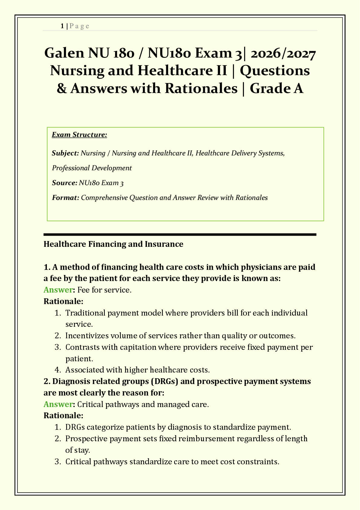 Recommended document preview for NU 180 / NU180 Exam 3 Galen  2026/2027 | Nursing and Healthcare II | Q & A with Rationales | Evidence-Based Practice, Ethics | Verified Solutions