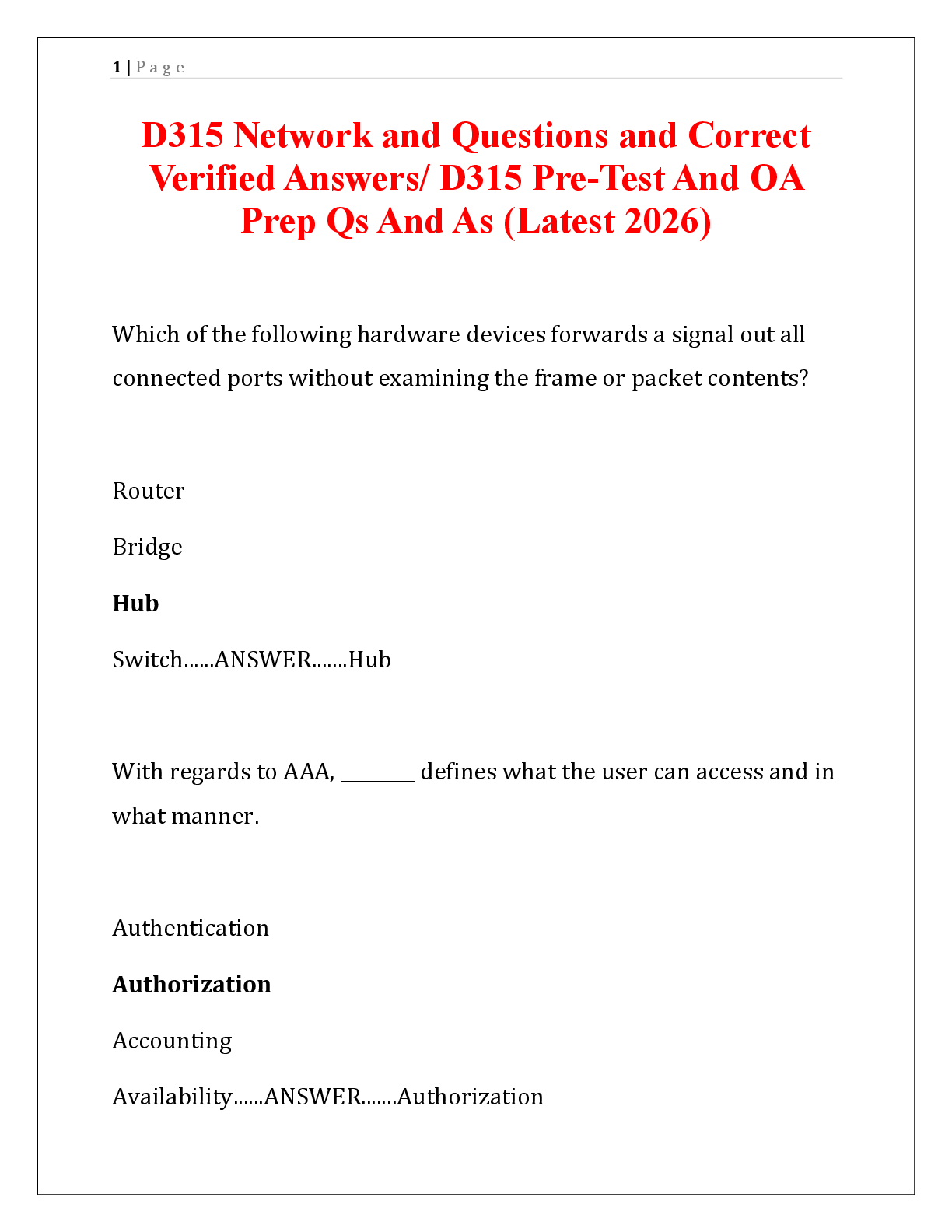 D315 Network and Security Fundamentals Exam Study Guide: Questions and Verified Answers