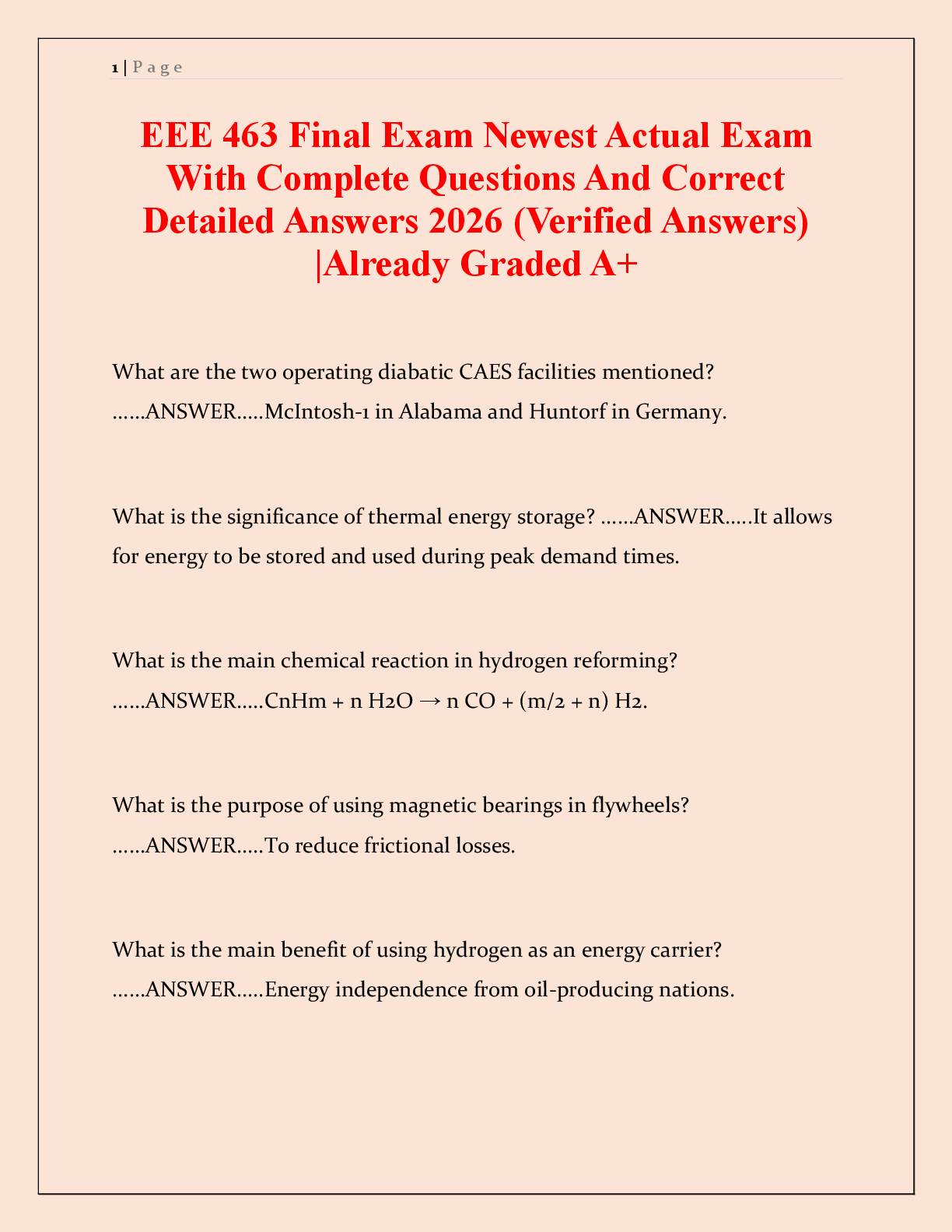 Recommended document preview for EEE 463 Final Exam Study Guide: Renewable Energy and Power Systems Questions with Answers