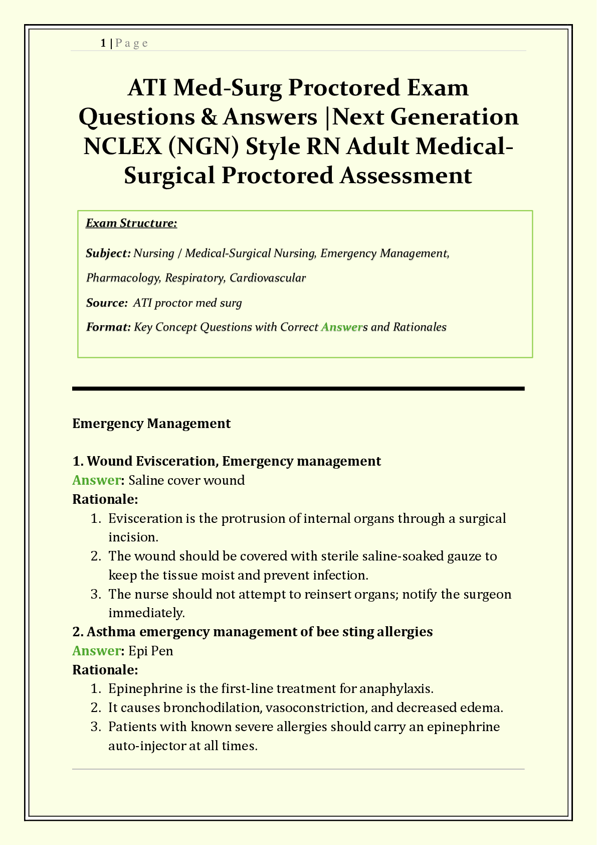Recommended document preview for ATI Med-Surg Proctored Exam 2026/2027 | Next Generation NCLEX (NGN) Style Questions & Answers | RN Adult Medical Surgical Proctored Assessment | Q & A with Rationales | Grade A+