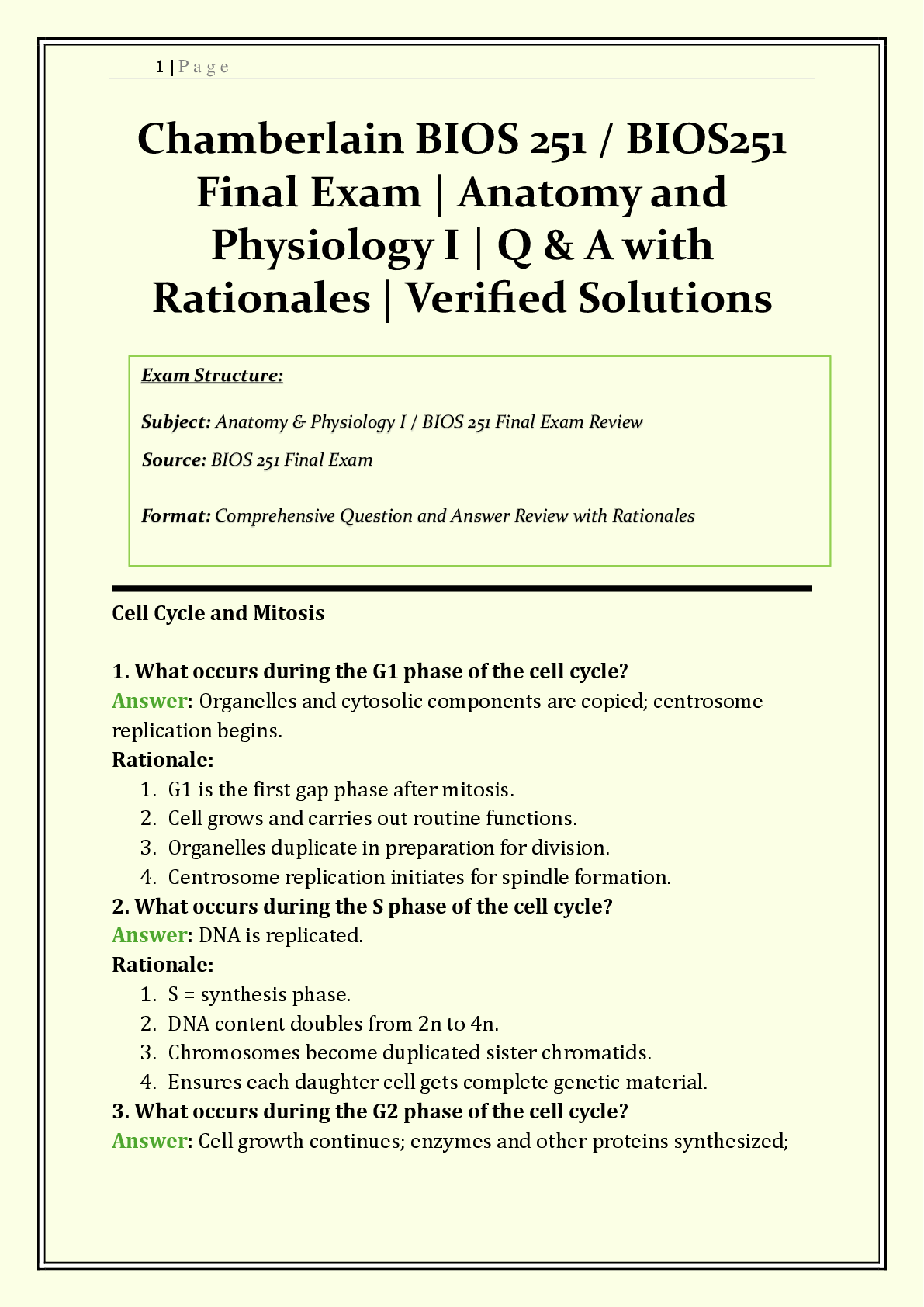BIOS 251 / BIOS251 Final Exam Chamberlain  | 2026/2027 | Anatomy and Physiology I | Q & A with Rationales | Joints, Skeletal System, Skin Layers | Verified Solutions