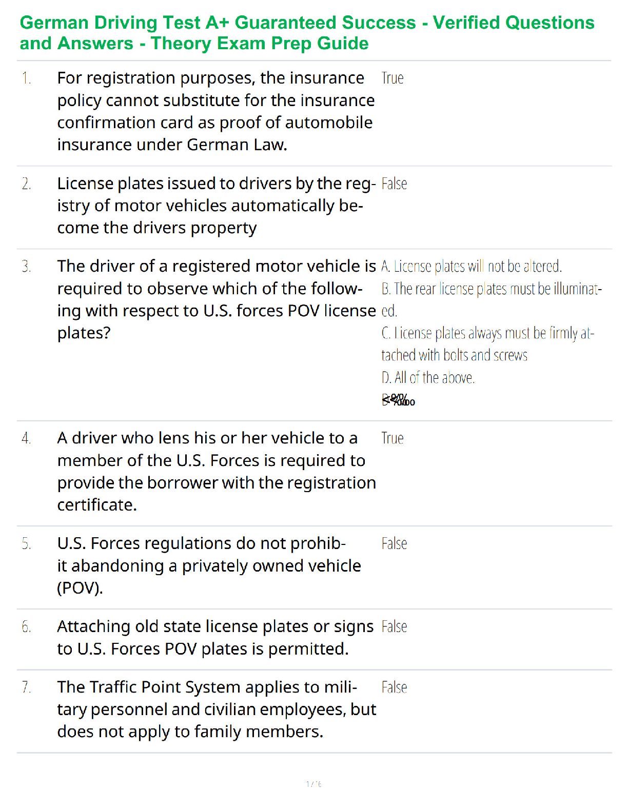 Recommended document preview for German Driving Test A+ Guaranteed Success - Verified Questions and Answers - Theory Exam Prep Guide