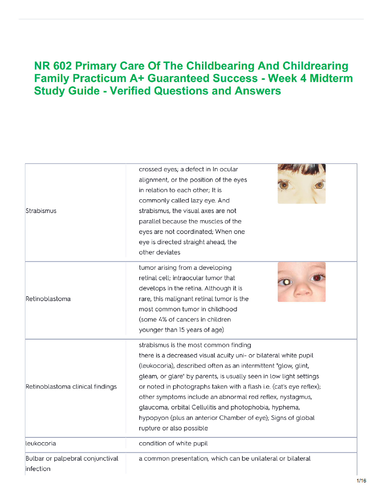Recommended document preview for NR 602 Primary Care Of The Childbearing And Childrearing Family Practicum A+ Guaranteed Success - Week 4 Midterm Study Guide - Verified Questions and Answers