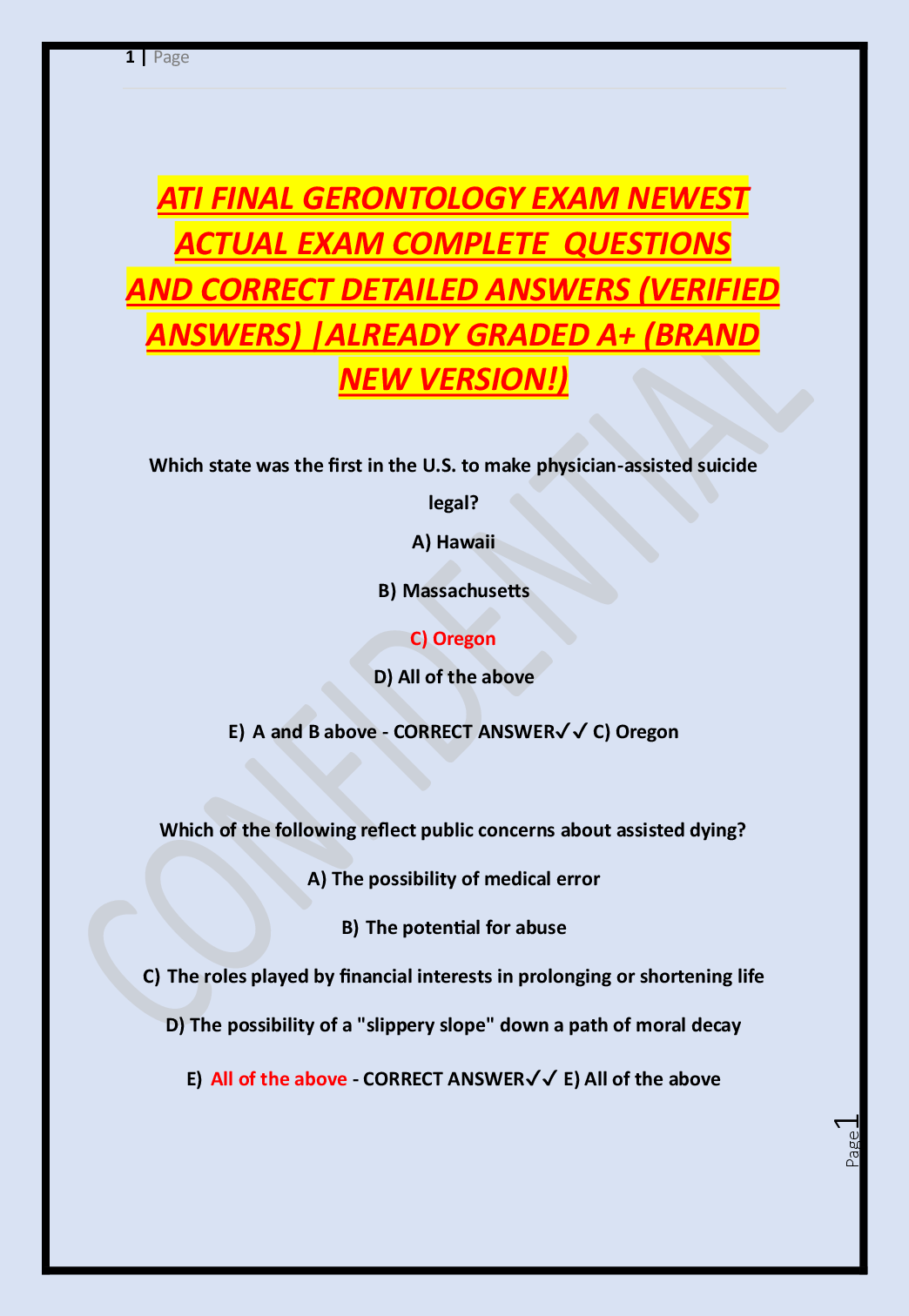 Recommended document preview for ATI FINAL GERONTOLOGY EXAM NEWEST ACTUAL EXAM COMPLETE QUESTIONS AND CORRECT DETAILED ANSWERS (VERIFIED ANSWERS) |ALREADY GRADED A+ (BRAND NEW VERSION!)