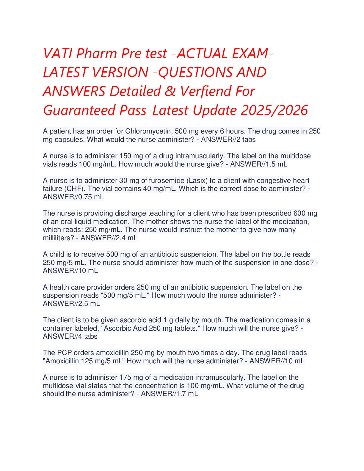 VATI Pharmacology Assessment Exam: Study Guide & Practice Questions