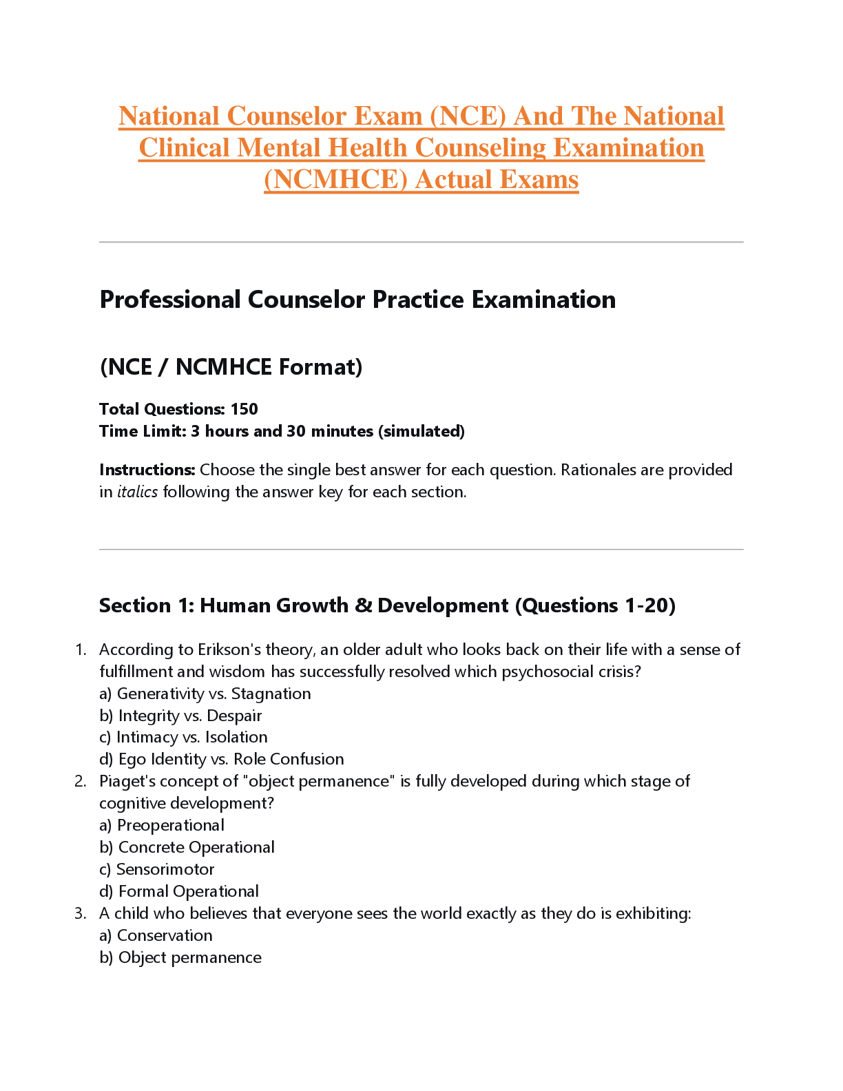 Preview of National Counselor Exam (NCE) And The National  Clinical Mental Health Counseling Examinat