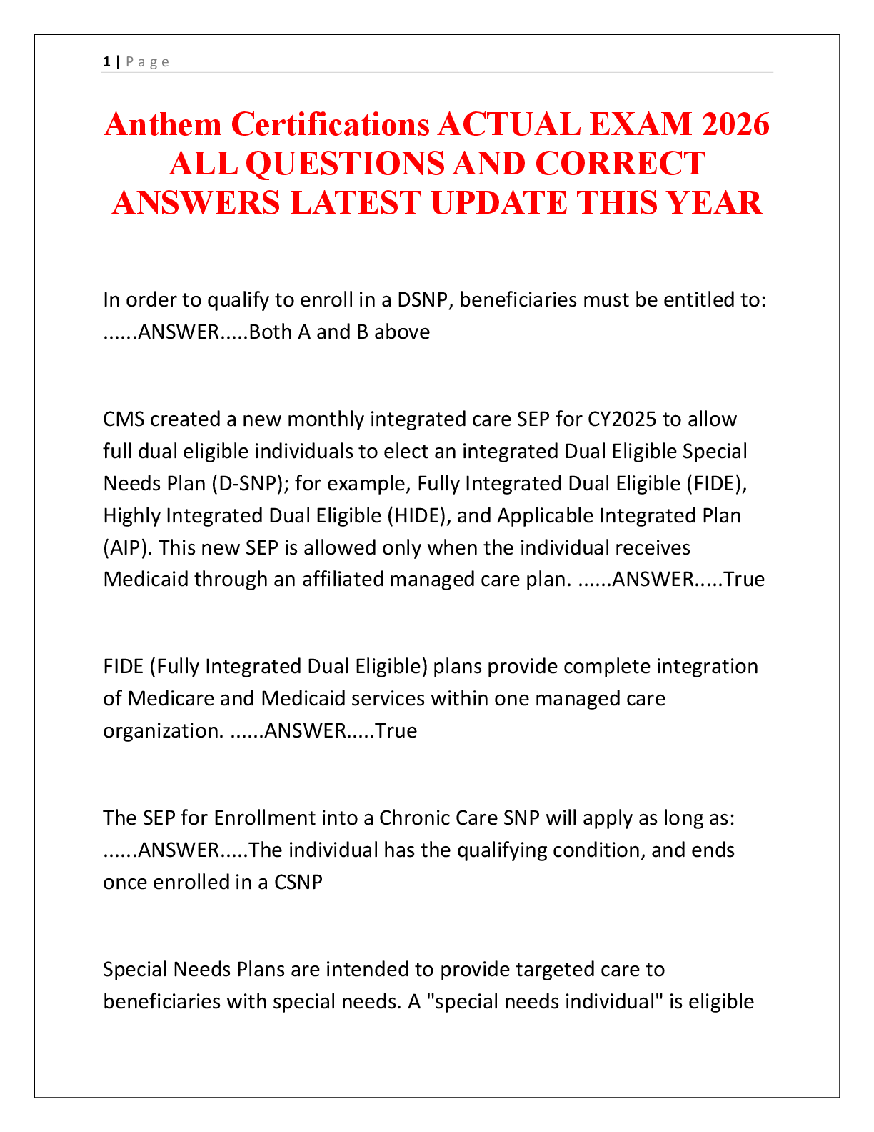 Recommended document preview for Anthem Certifications ACTUAL EXAM 2026 ALL QUESTIONS AND CORRECT ANSWERS LATEST UPDATE THIS YEAR
