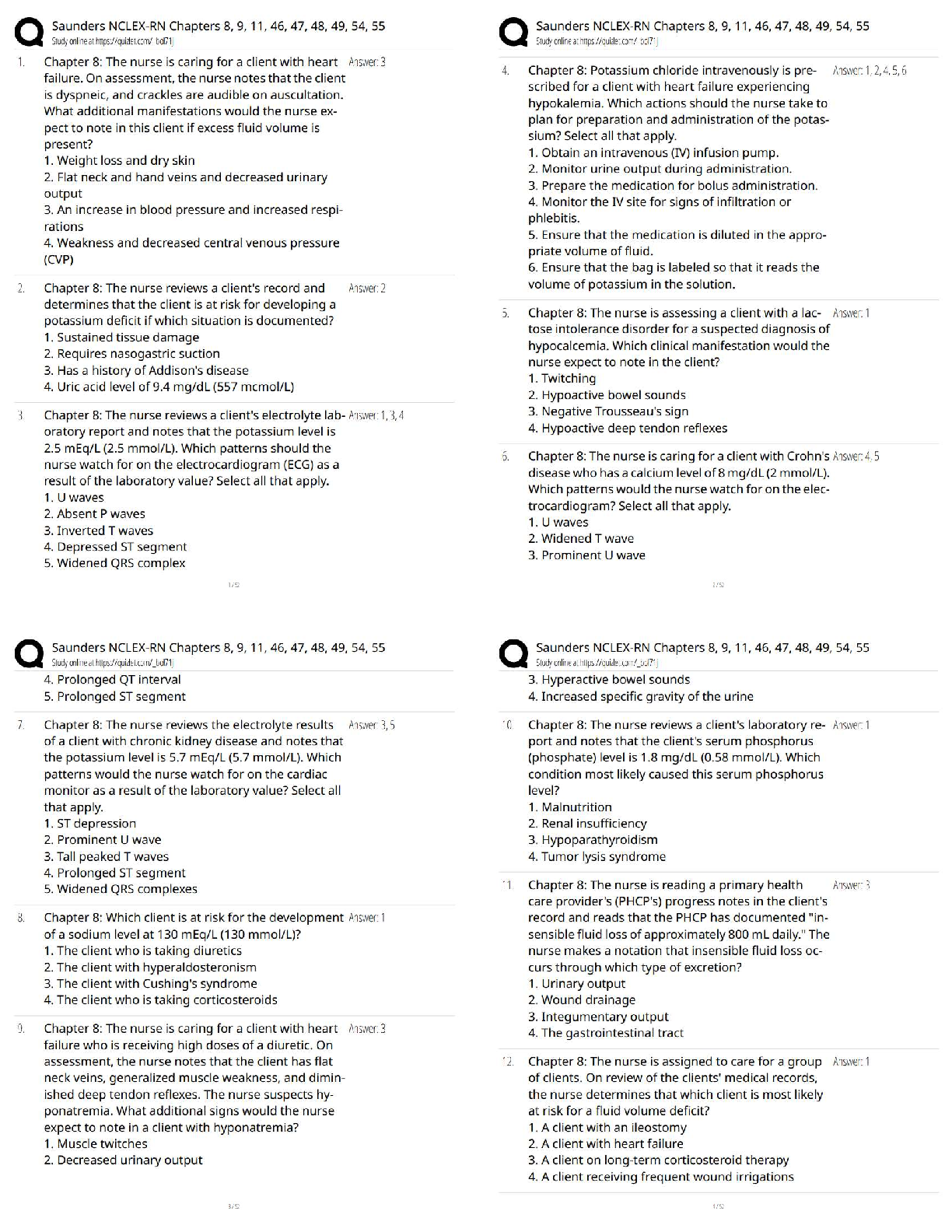 Recommended document preview for Saunders NCLEX-RN Chapters 8, 9, 11, 46–49, 54–55 Practice Questions   / 2026 Updated Test Bank