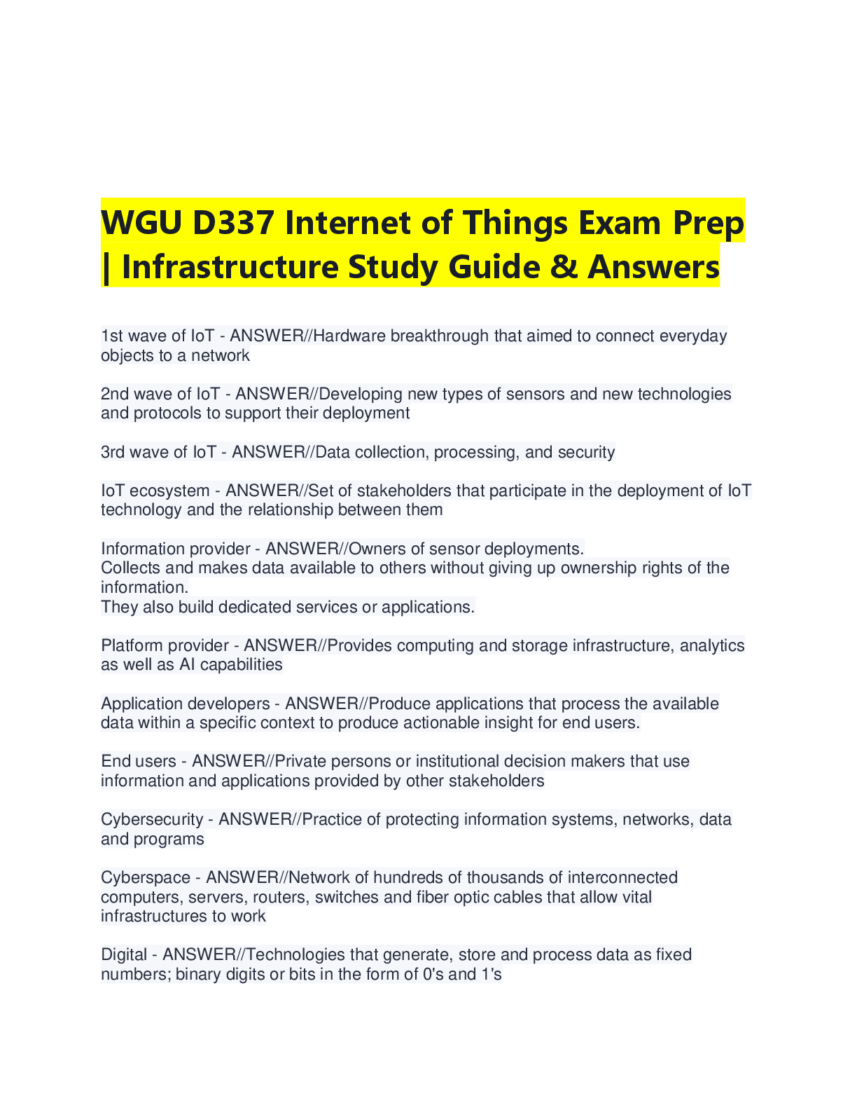 WGU D337 Internet of Things (IoT) – Exam Prep Study Guide