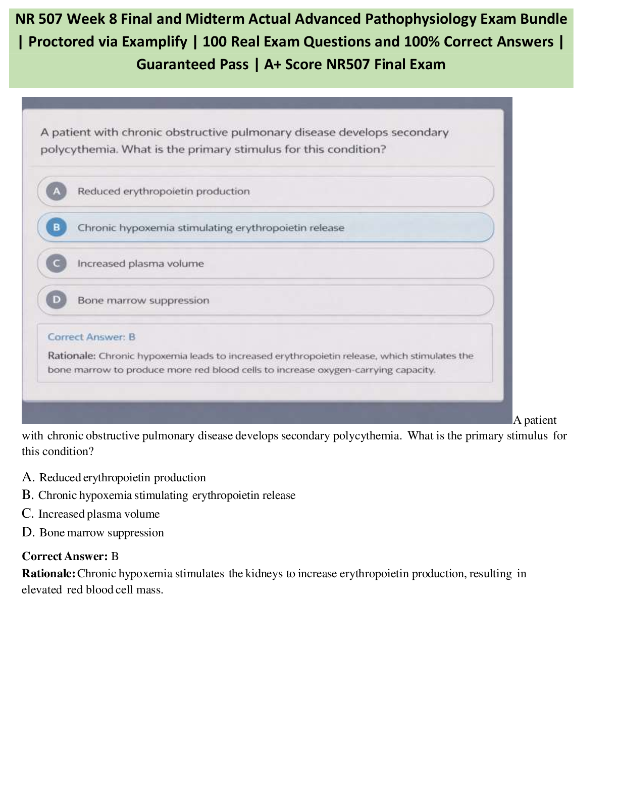 Recommended document preview for NR 507 Week 8 Final and Midterm Actual Advanced Pathophysiology Exam Bundle  | Proctored via Examplify | 100 Real Exam Questions and 100% Correct Answers |  Guaranteed Pass | A+ Score NR507 Final Exam